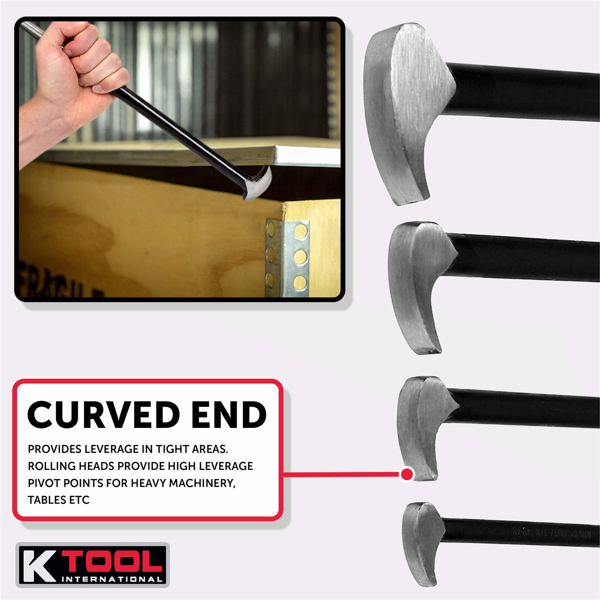 K Tool International 71600 Heat Treated Pry Bars With Rolling Head Design