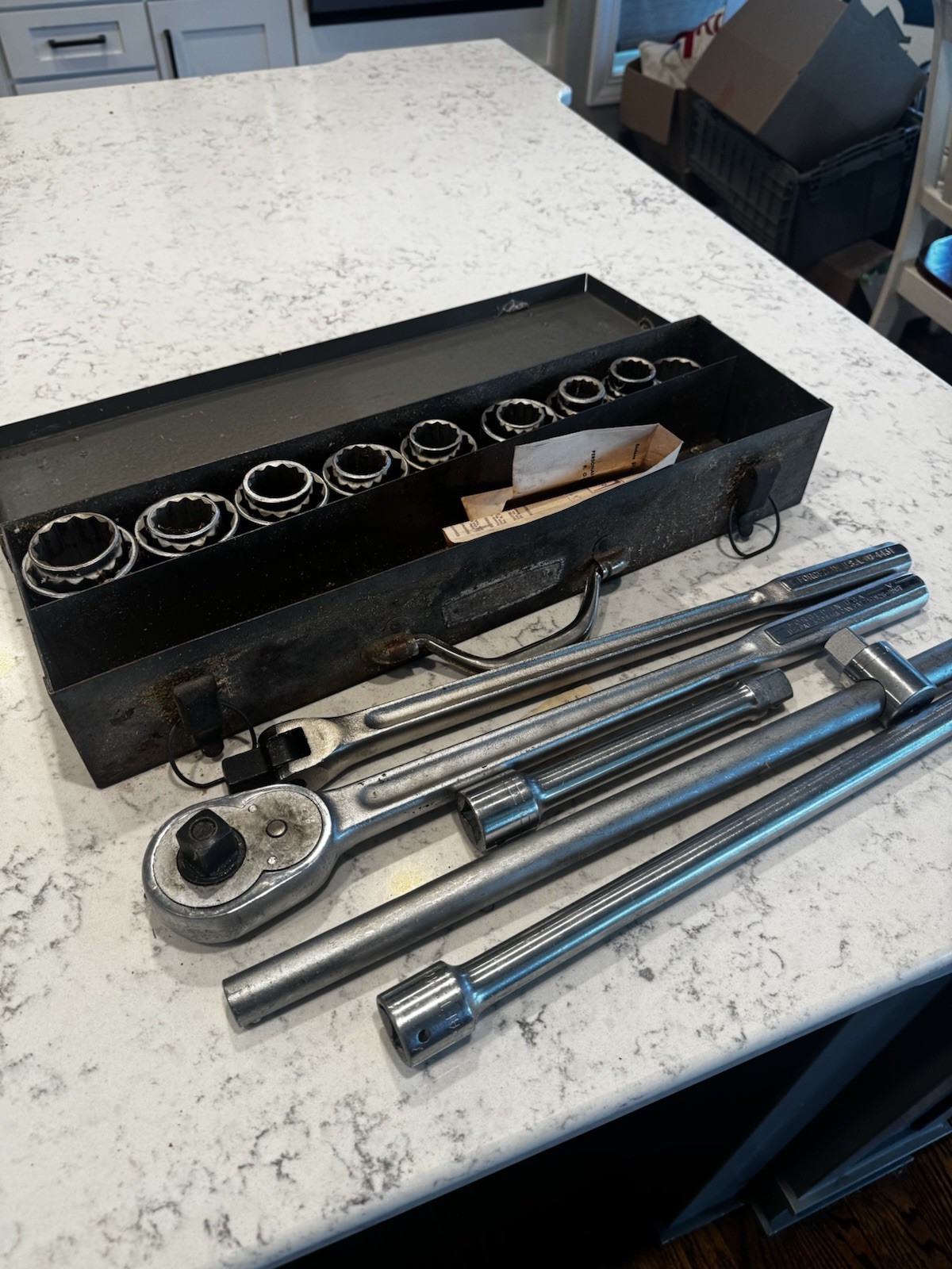 EUC Vtg Craftsman 3/4″ Drive 27 pc Socket Set -V- Metal Case Made in USA BH