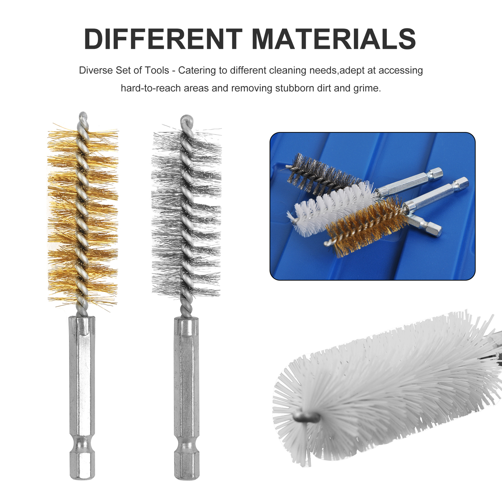 1/4″ Hex Shank Long Ext 38pc Industrial Wire Brush Set Stainless Steel Nylon
