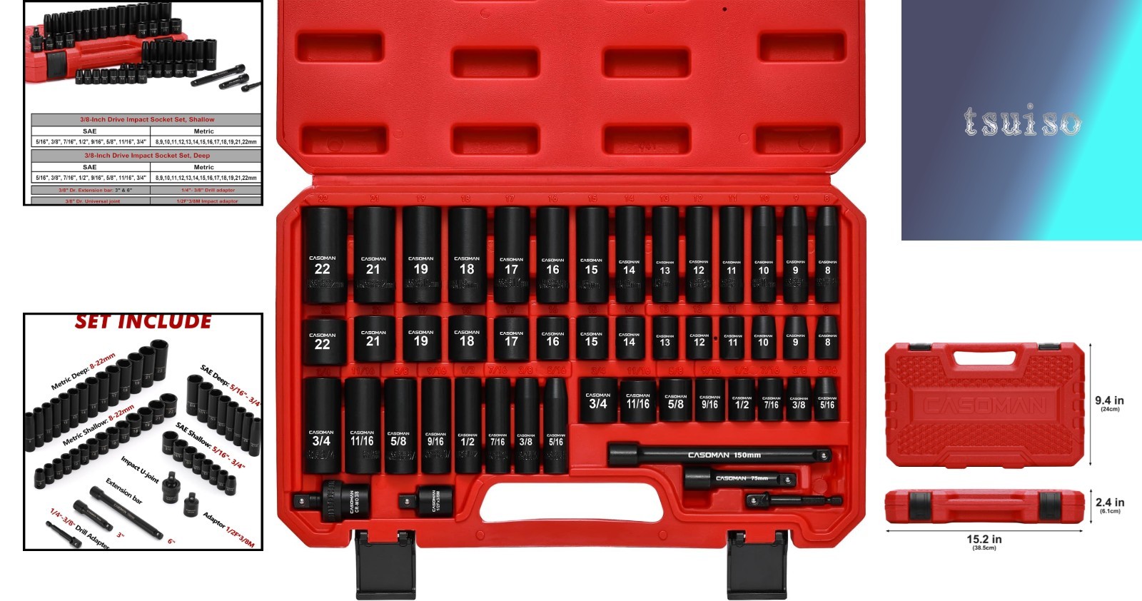 Complete 49-Piece SAE & Metric Impact Socket Set, Heavy Duty Carrying Case