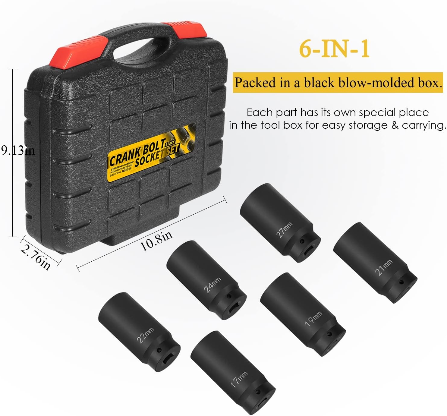 6 Pack-Crank Bolt Socket Kit 17/19/21/22/24/27mm Harmonic Balancer Impact Socket