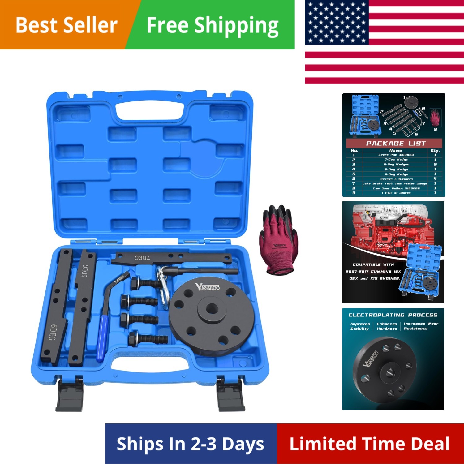 3163021 Cam Timing Tool Kit + 3163530 Engine Brake Adjustment Tool, Compatibl…