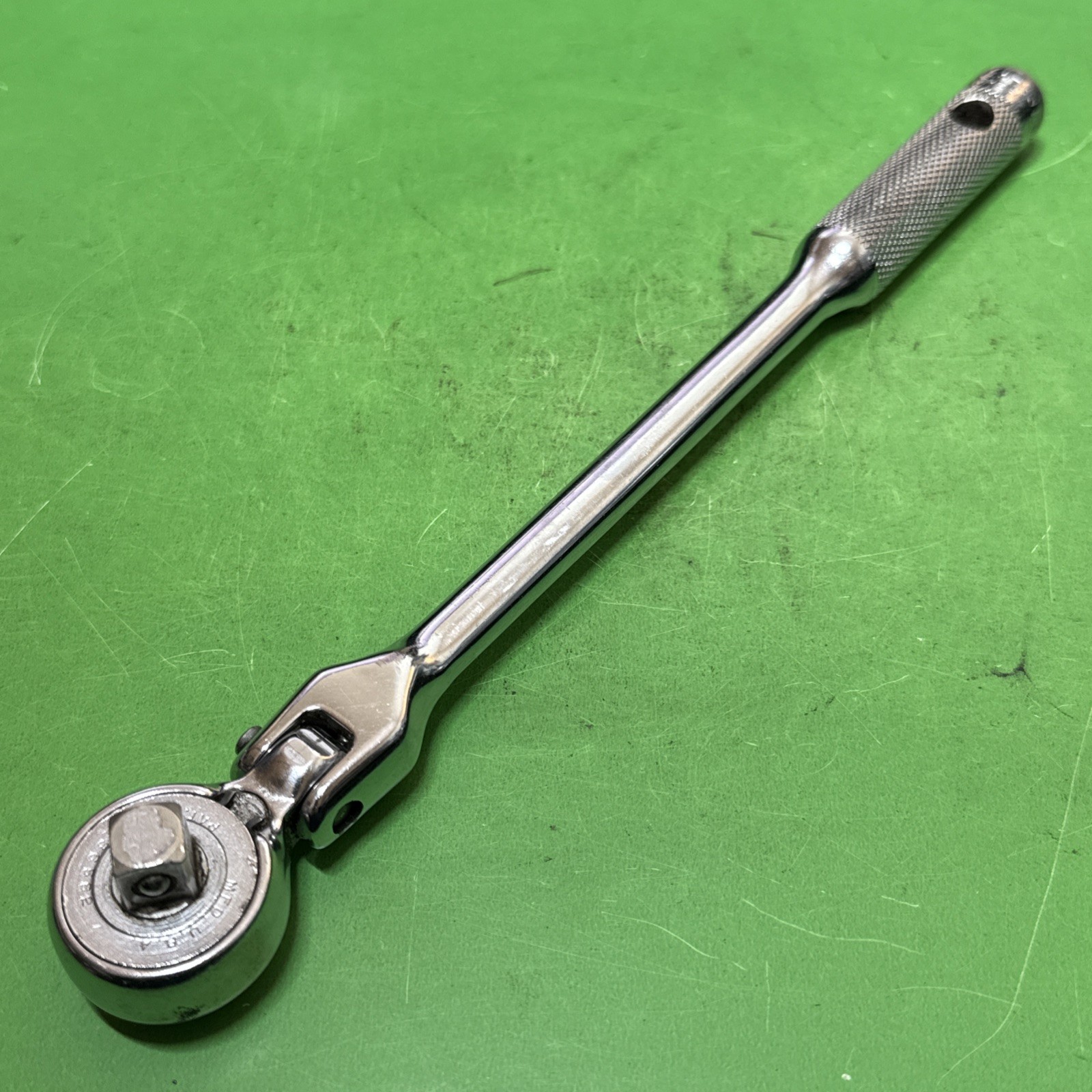 Rare Vintage Indestro Super USA 3/8″ Drive Flex Head Reversible Ratchet MPN 2736