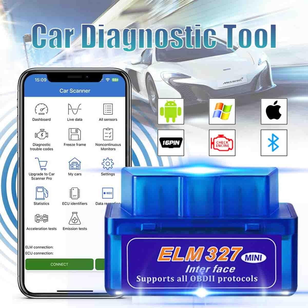 ELM327 OBD2 Code Reader Auto Diagnostic Tool Bluetooth OBDII Scanner for Android