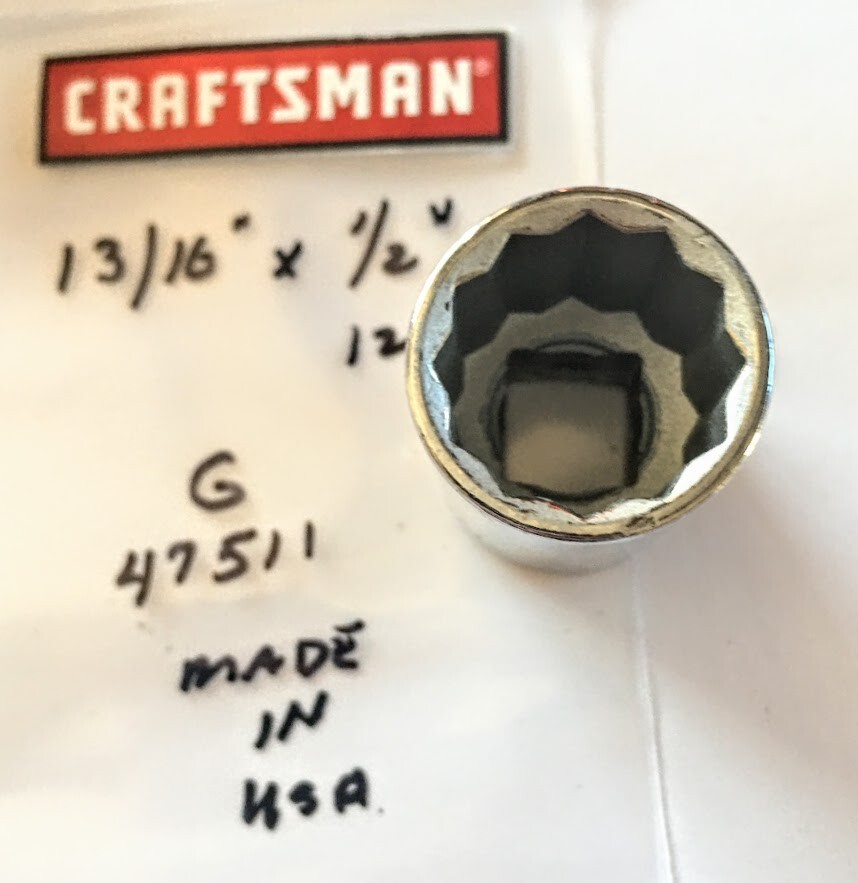Craftsman 13/16″ x 1/2″ Dr Socket G 47511 – 12 Pt – Made in USA – Free USA Ship