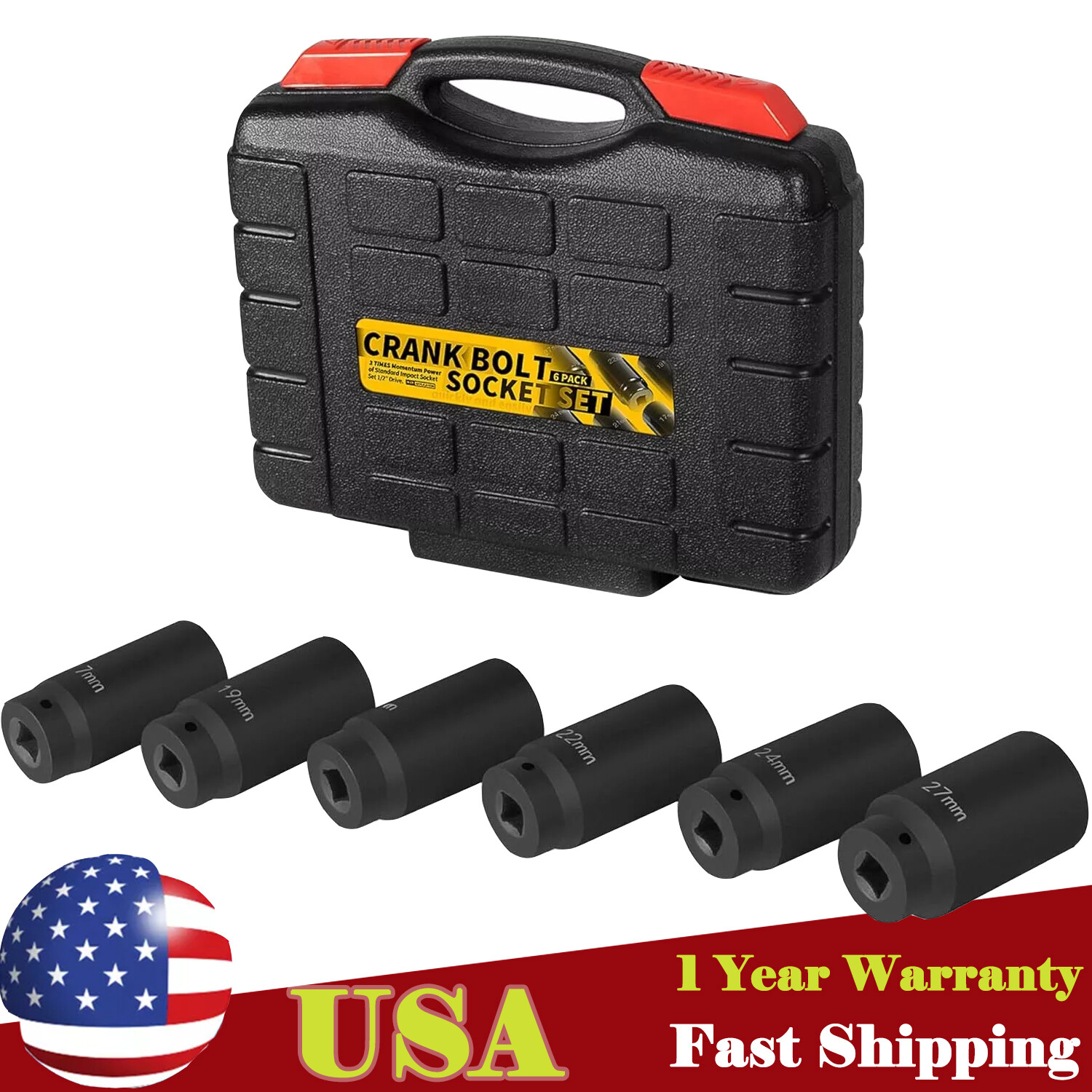 Crank Bolt Socket Set-17/19/21/22/24/27MM Harmonic Balancer Impact Socket 6PCS