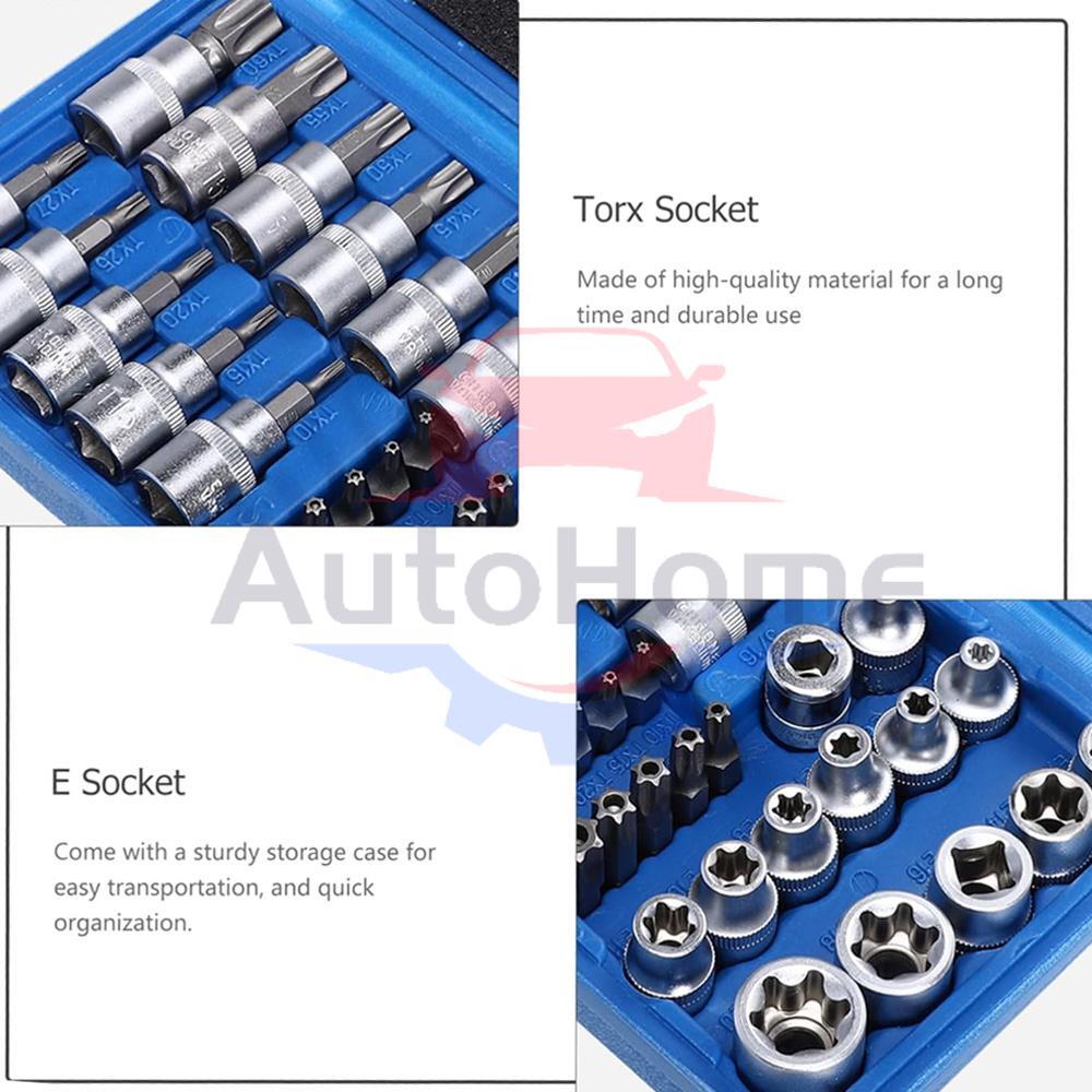 34Pcs Drive Male Female Torx Star Bit Socket E-socket Set Handheld Tool Case US