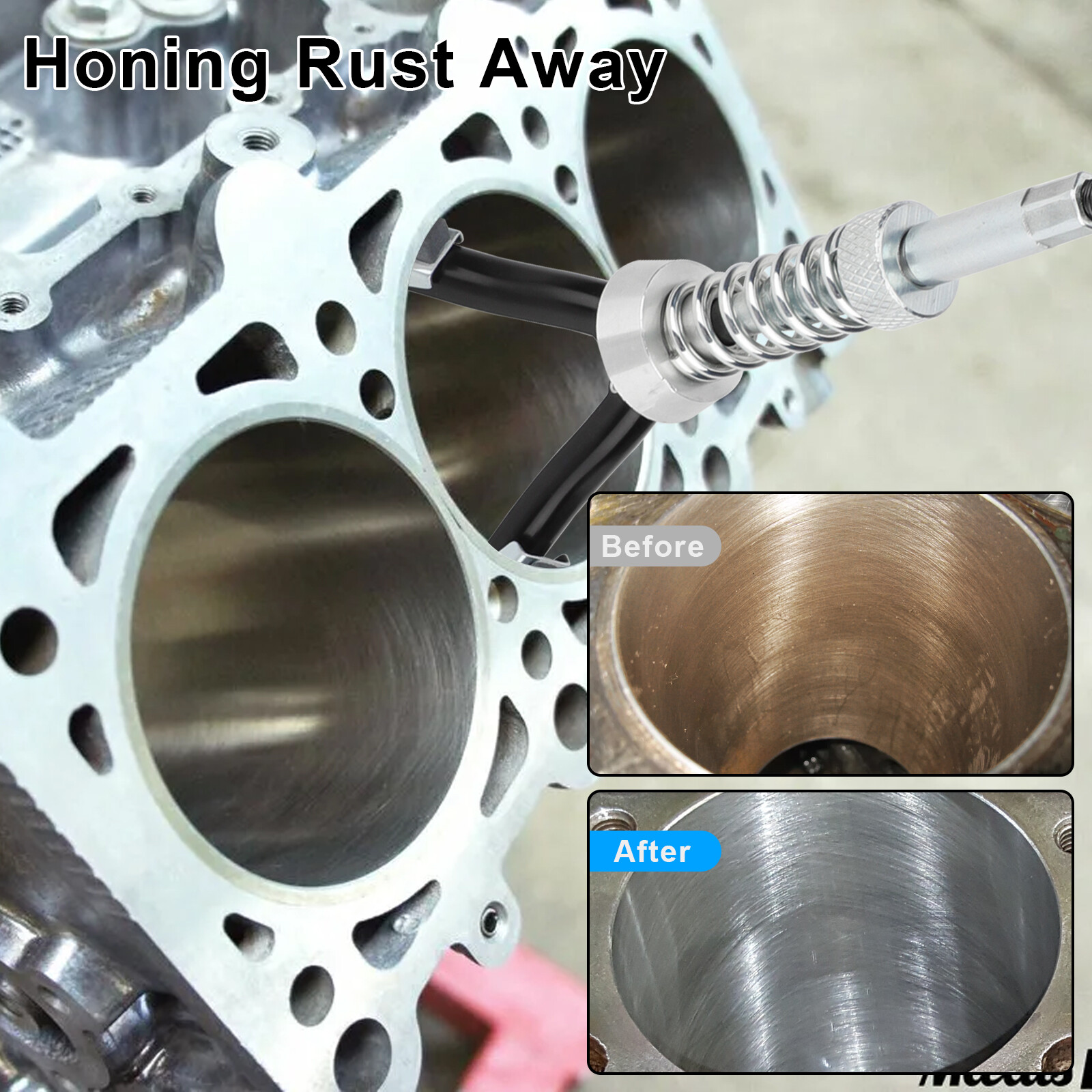Car Engine Brake Cylinder Hone Flexible Shaft Bore Honing Tool 3 Stones 220 Grit