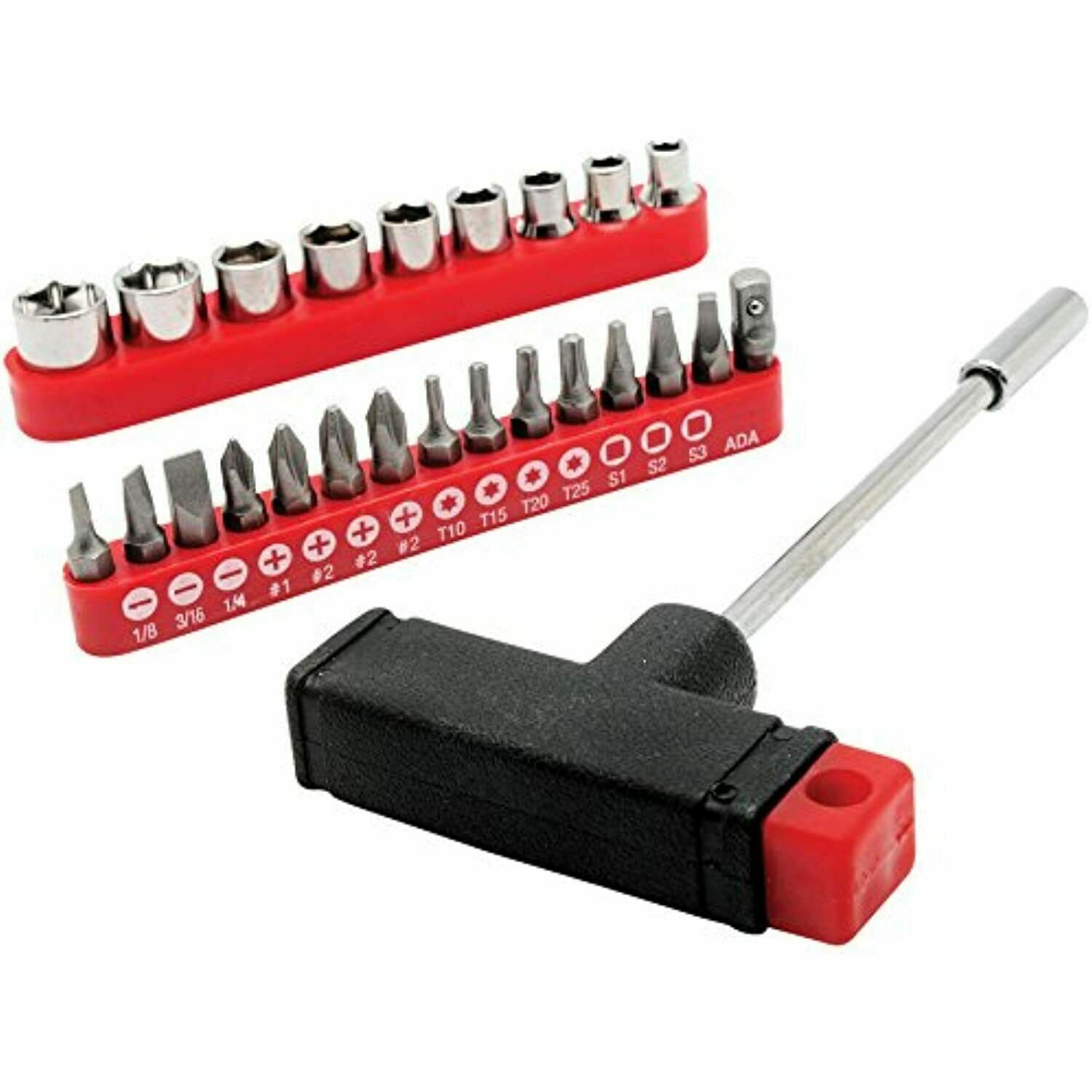 Project Pro 1413 Magnetic T-Bar Driver & Bit Set, 25 Piece with Storage Sleeves