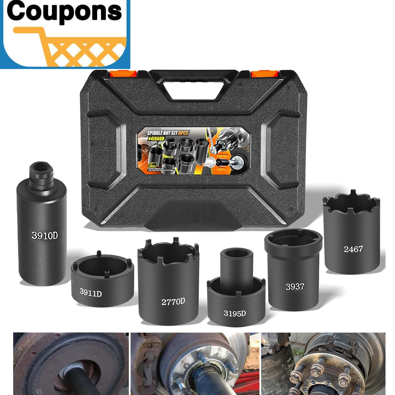 6 Pack Spindle Nut Socket Set 41660D 4WD Axle Hub Lug Lock Nut Puller 1/2” Drive
