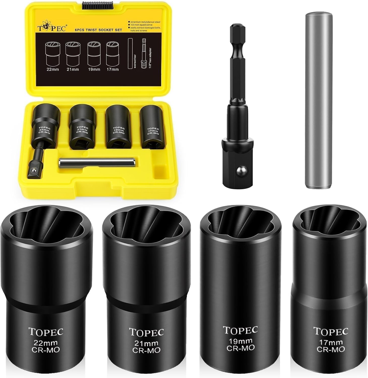 Versatile 6PCS Lug Nut Extractor Tool Set – For Easy Removal of Stubborn Nuts