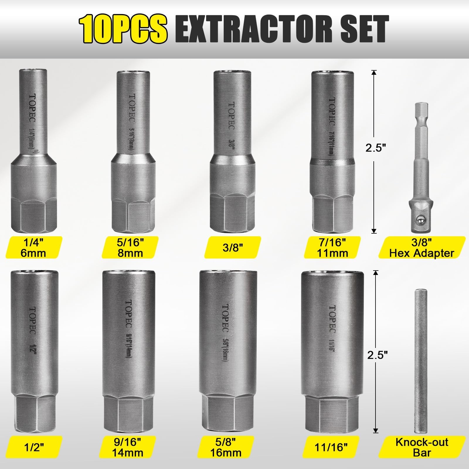 10-Piece Spiral Type Deep Bolt Extractor Set, Spark Plug Extraction Socket Set