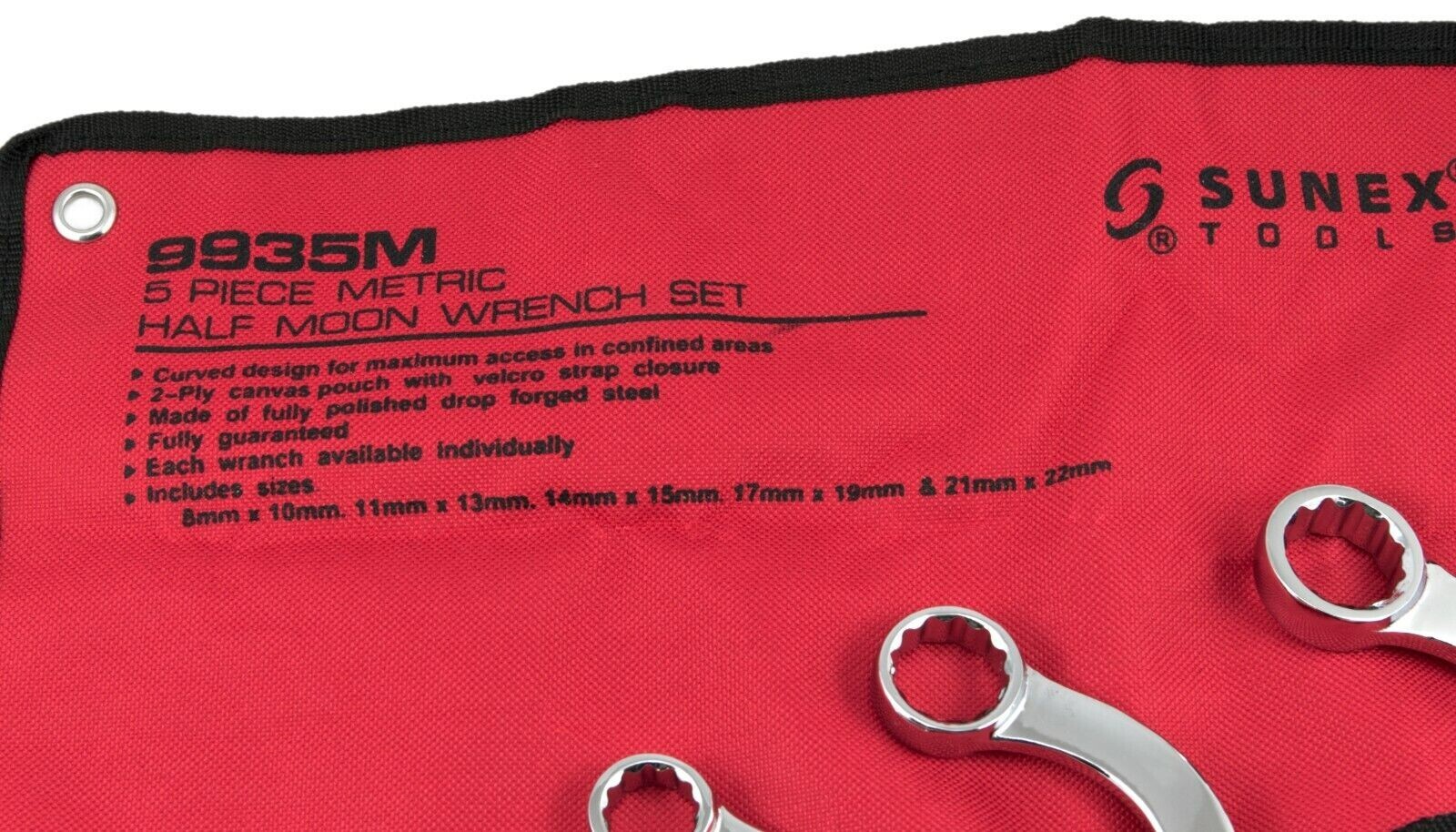 Sunex Tools 9935M – 5 PC Metric Half Moon Wrench Set 8mm – 22mm – Storage Pouch