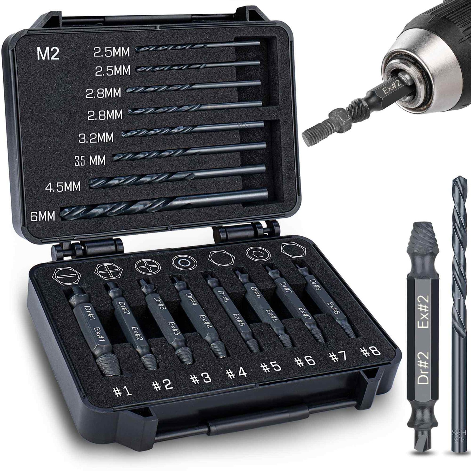 Extractor Tornillos Dañados Barridos Brocas Mano Izquierda Easy Out 16PCS