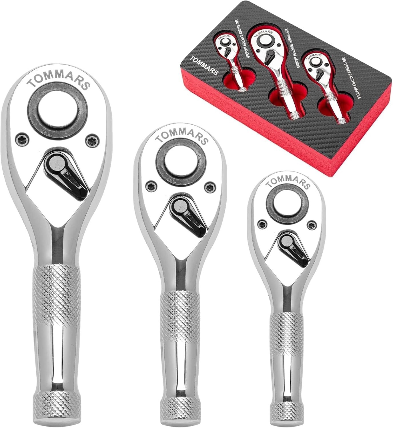 Stubby Ratchet Set, 1/4″, 3/8″, 1/2″ Drive Ratchet Handle Wrench 72-Tooth Quick
