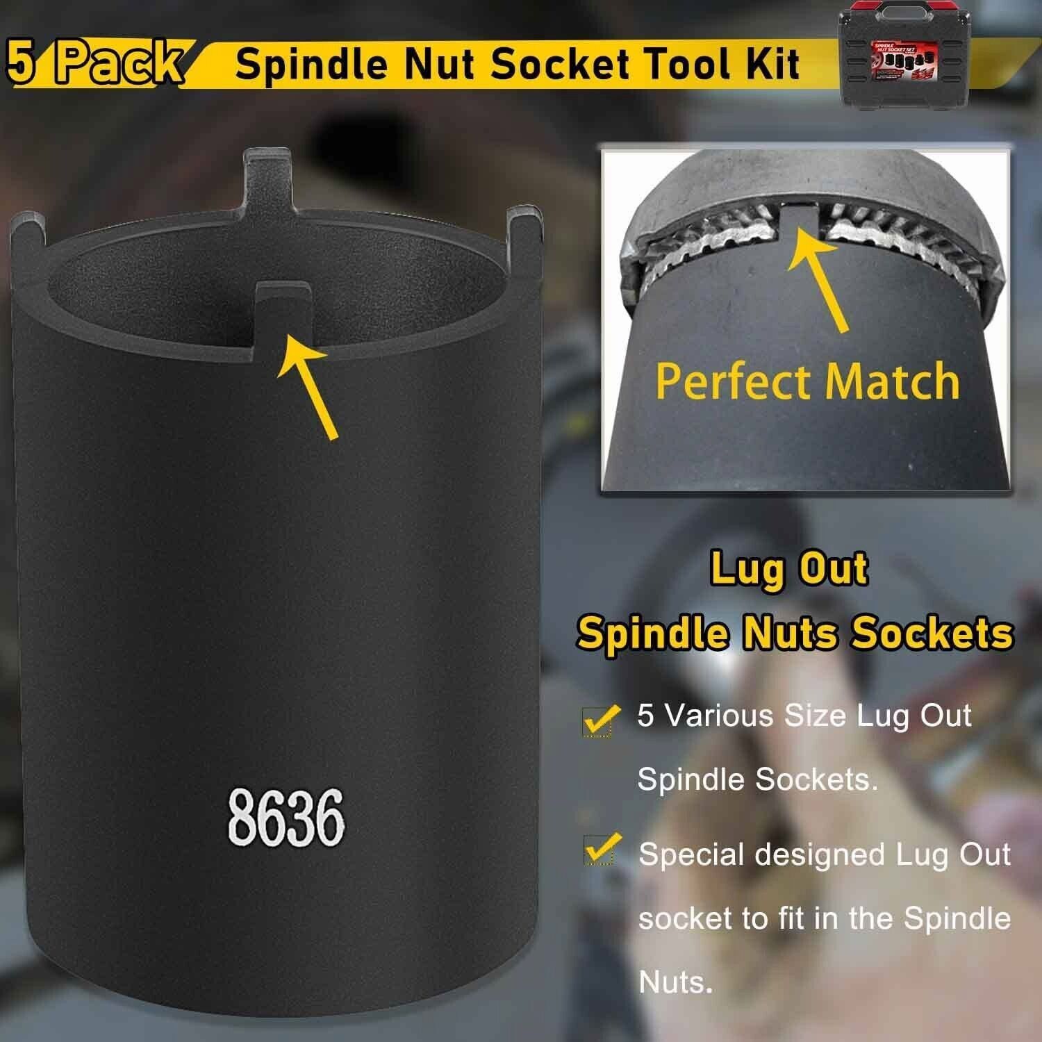 648636 Spindle Nut Socket Kit Axle Hub Nut Socket 1/2″ Drive Fit Ford Dana 50 60