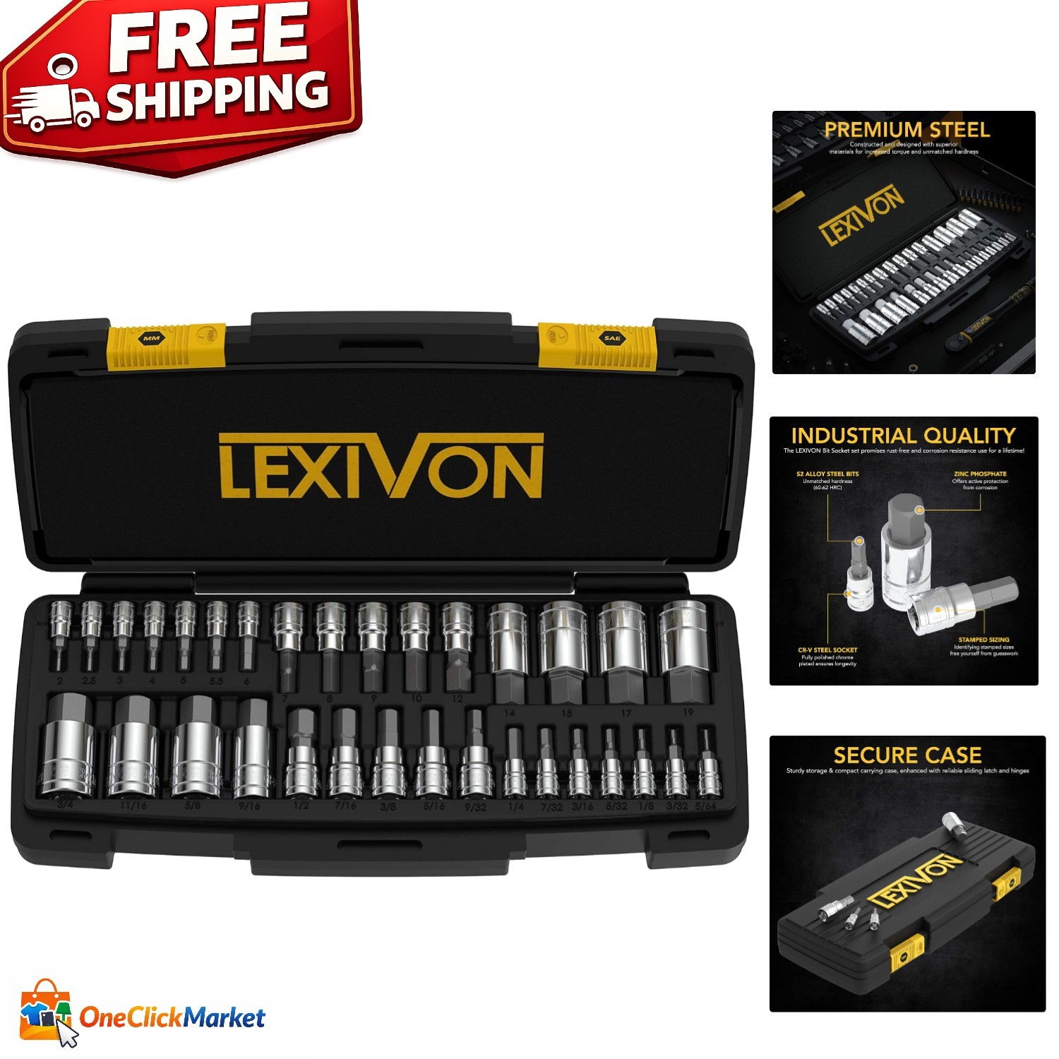 32-Piece S2 Alloy HEX Bit Socket Set with Storage Case for Professionals