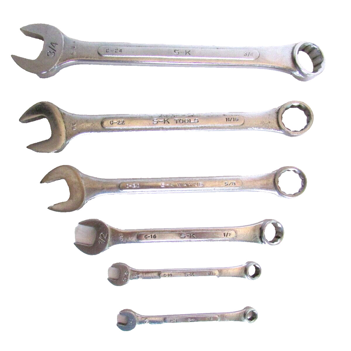 S-K Tools 6 Piece SAE Combination Wrench Set USA 6 & 12 Point 1/4″ To 3/4″