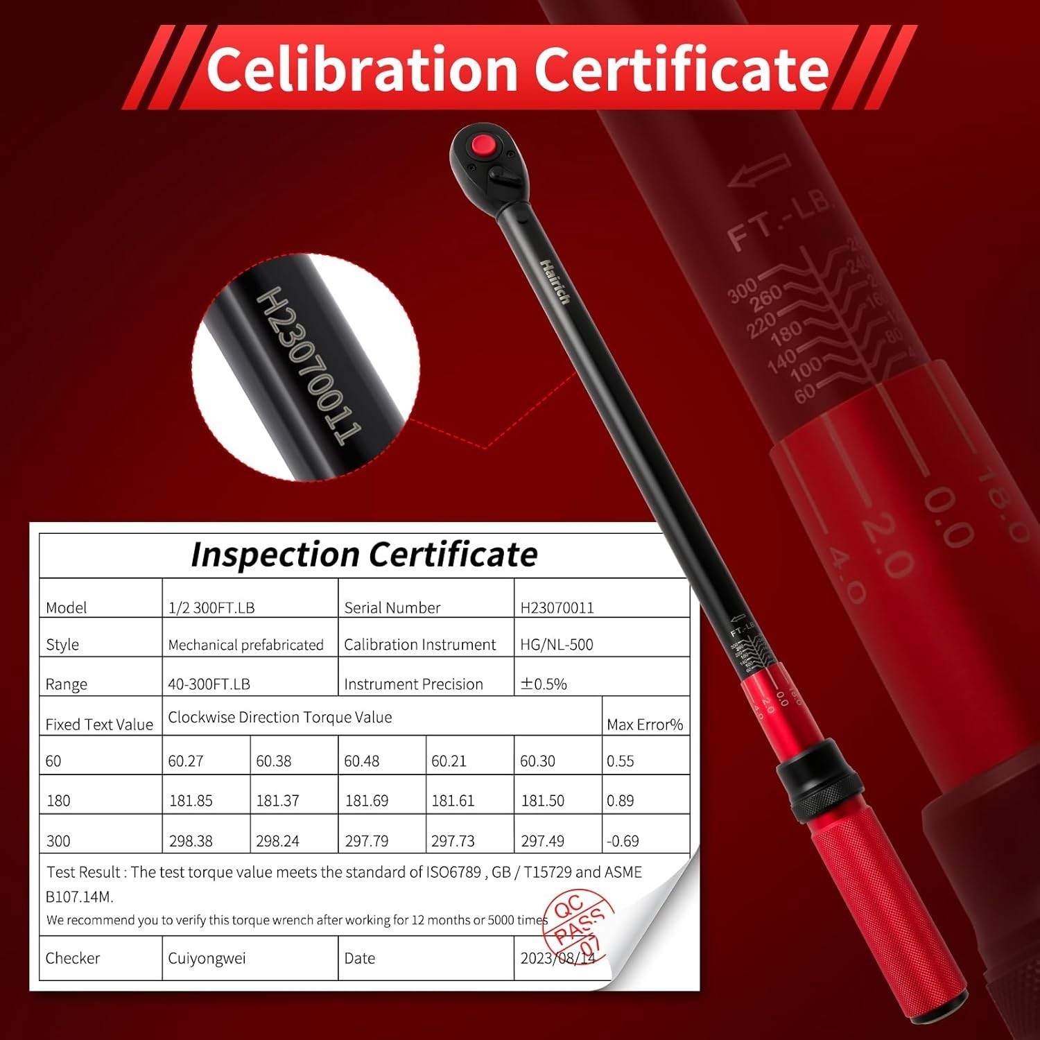 Hairich 1/2″ Drive Click Torque Wrench, Dual-Direction 40-300 ft.lb / 33.9-406.8