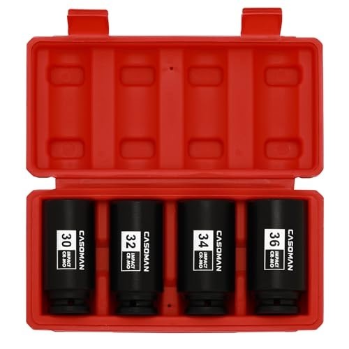 1/2″ Drive Deep Spindle Axle Nut Impact Socket Set, 12 Point Metric, CR-MO, 30-3