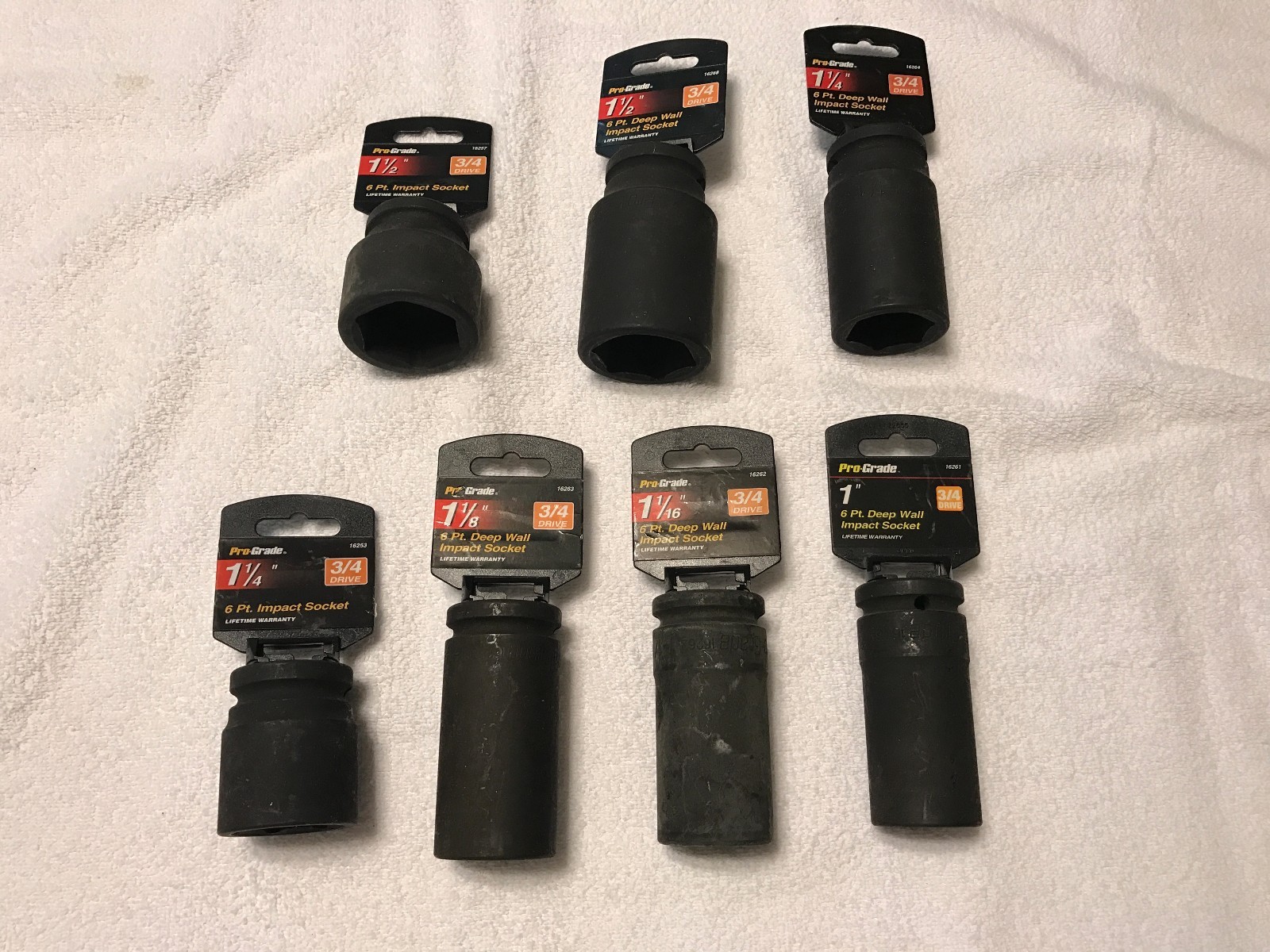 Pro-grade 3/4 drive impact sockets 1 1/2,1 1/4,1 1/8,1 1/16, 1 deep & short well
