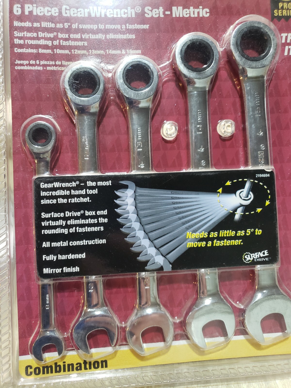 Ace 2194694 Metric 6 Piece Gear Wrench Ratcheting Set (8, 10, 12, 13, 14, 15MM )