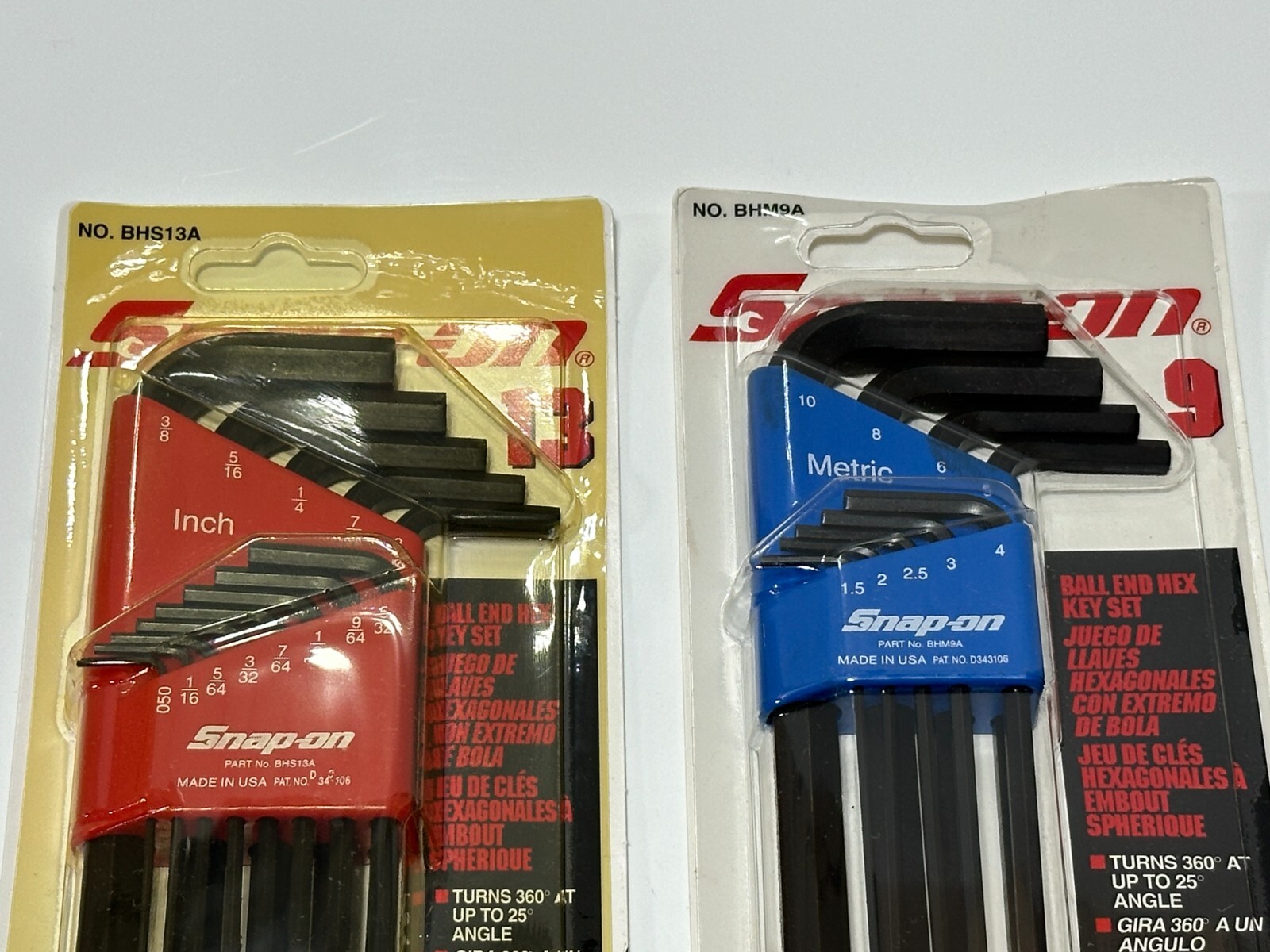 NEW Snap-On Tools USA (2) L Shaped Ball Hex Key Set- BHS13A SAE & BHM9A Metric