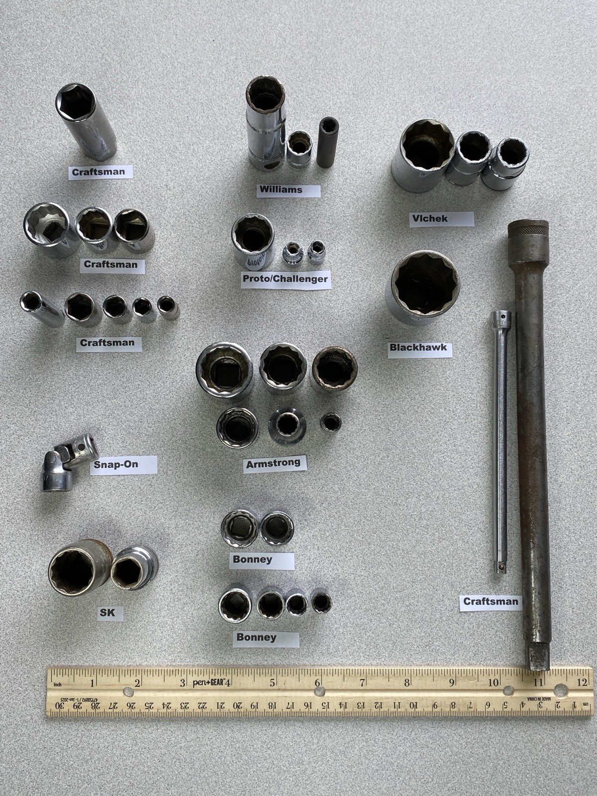 36 Pieces VTG Sockets Snap-on SK Proto Armstrong Williams Craftsman Extensions