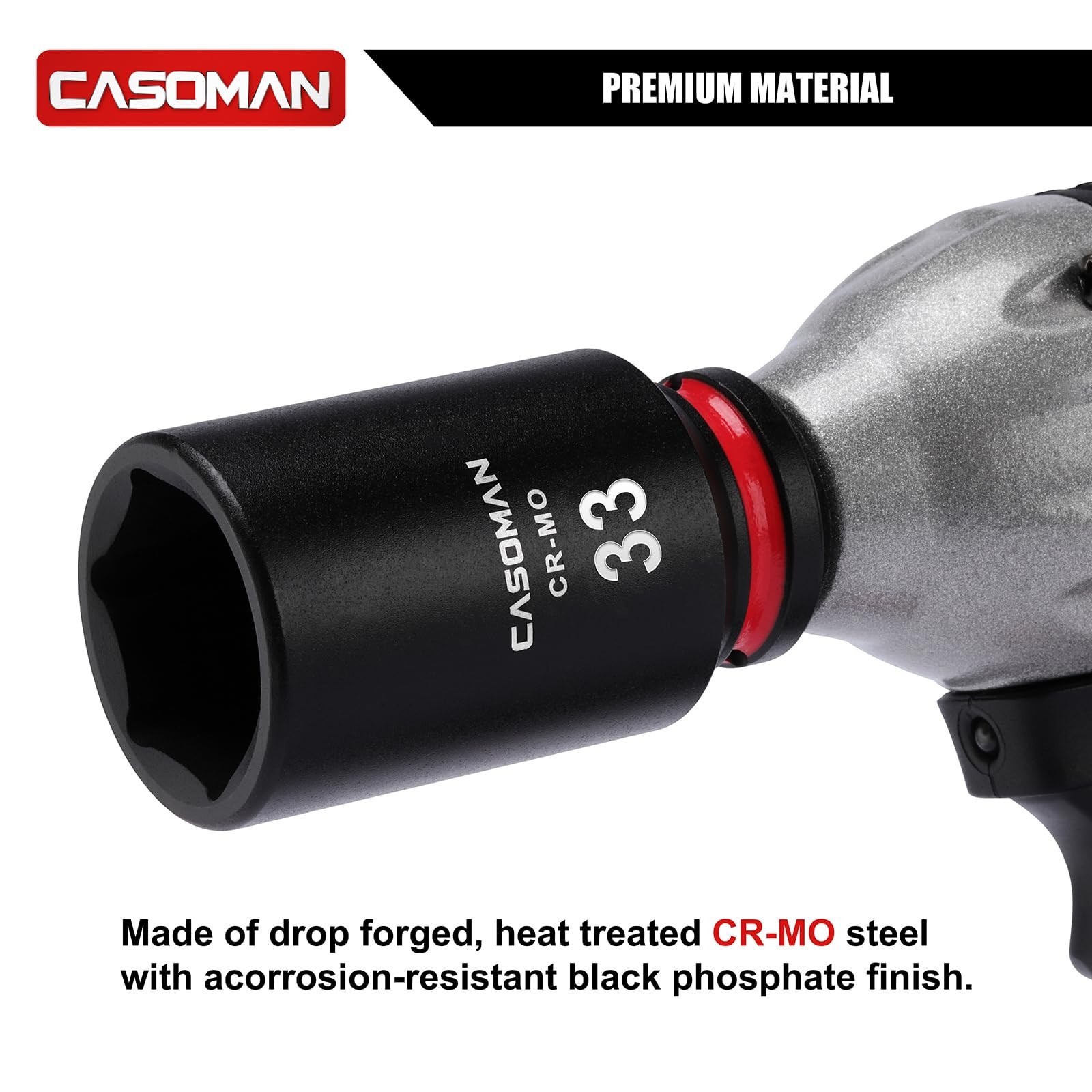 CASOMAN 1/2″ Drive x 33mm Deep Impact Socket, 6-Point, Metric, CR-MO