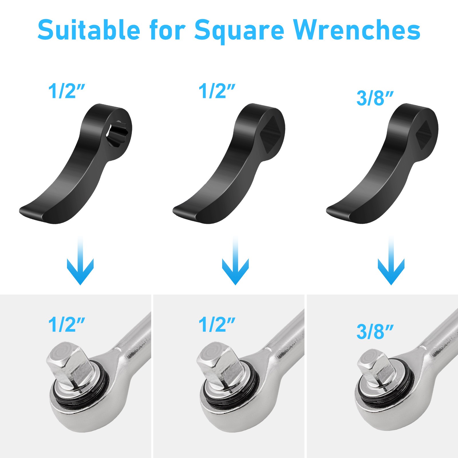 3 PCS Pry Bar Wrench Adapter Head Half Shaft Removal 1/2in Crowbar Ratchet Tool