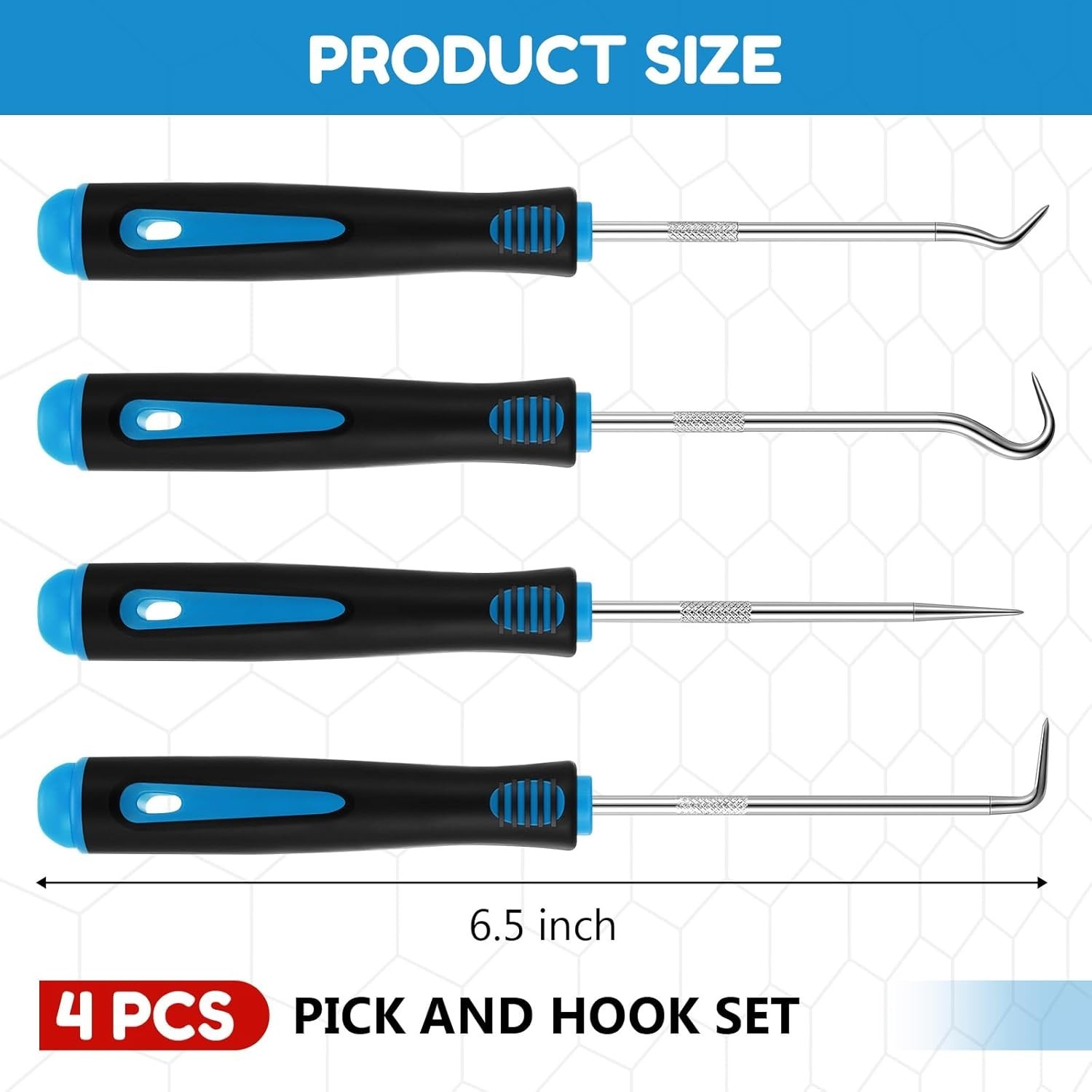 Versatile 4-Pcs Hook and Pick Tool Set with Non-Slip Grip – 6.5 inch Light Blue