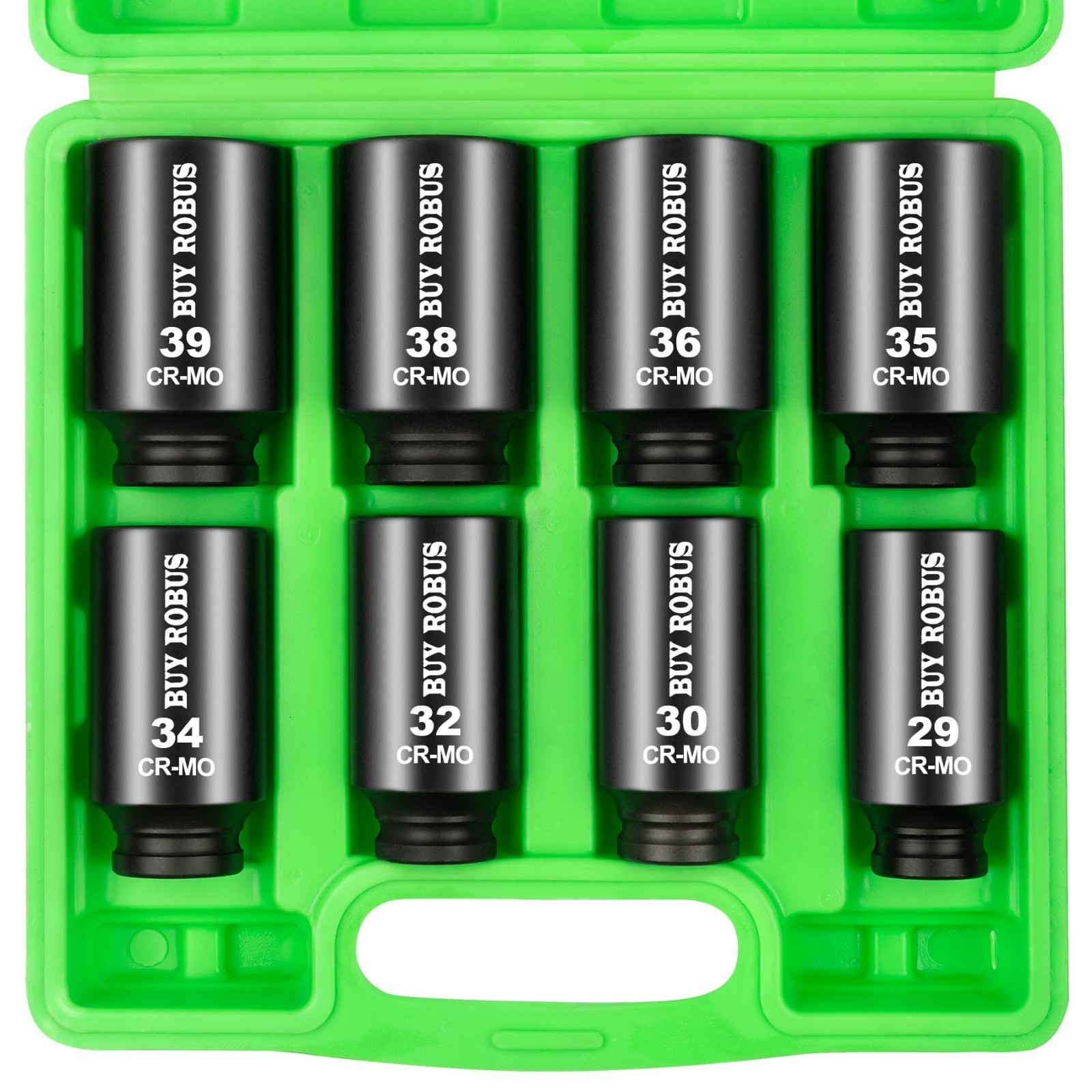 8-Piece 1/2″ Drive Deep Metric Axle Nut Impact Socket Set with Case – 29mm to 39