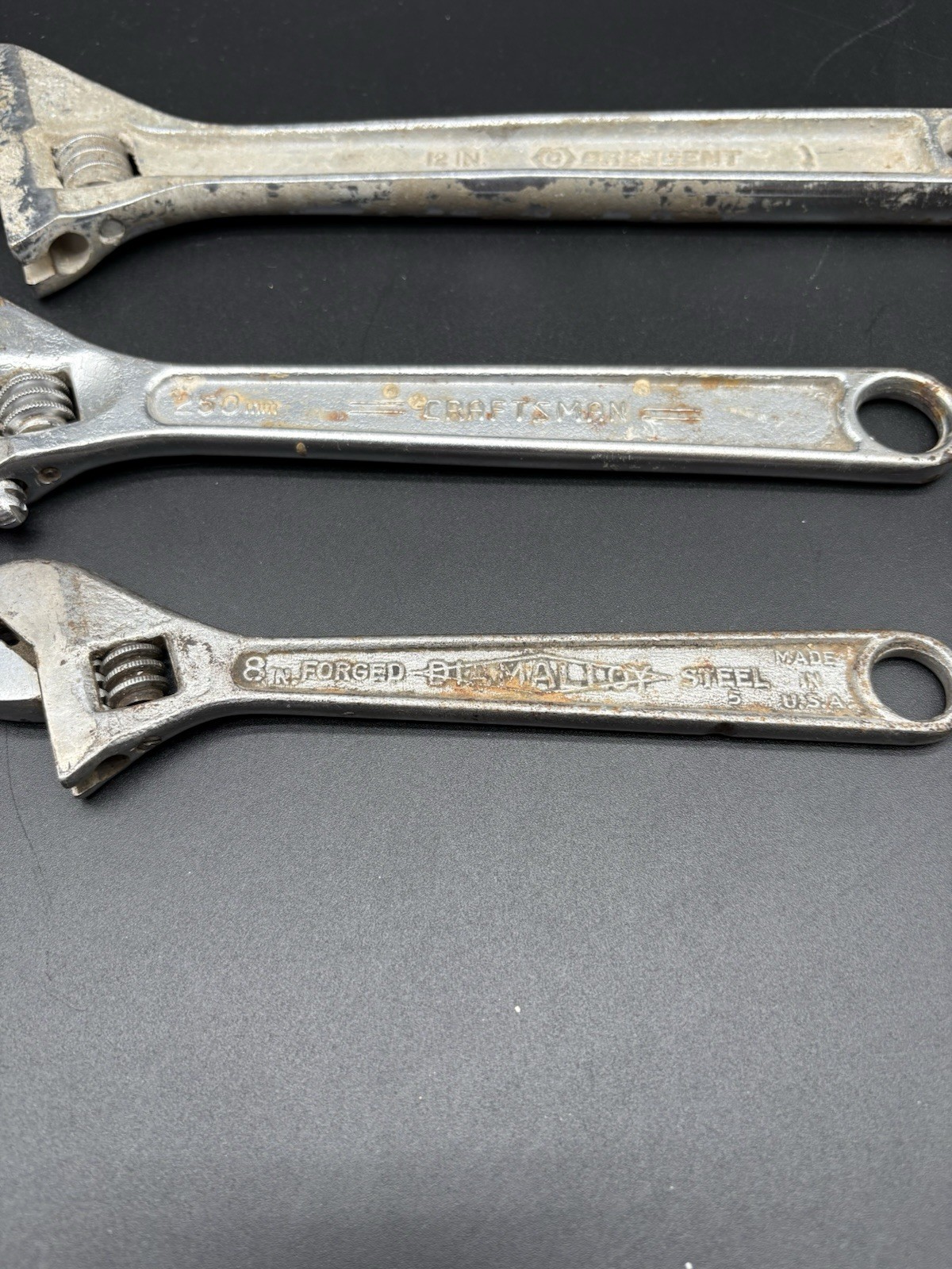 Vintage Adjustable Wrenches Lot 3 pc Crescent Craftsman Diamond Calk 8-12″ USA