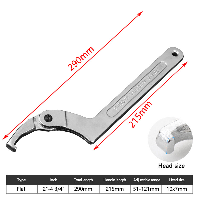 Adjustable Hook Wrench 19–170mm C Flat Spanner Tool Slotted Retaining Universal