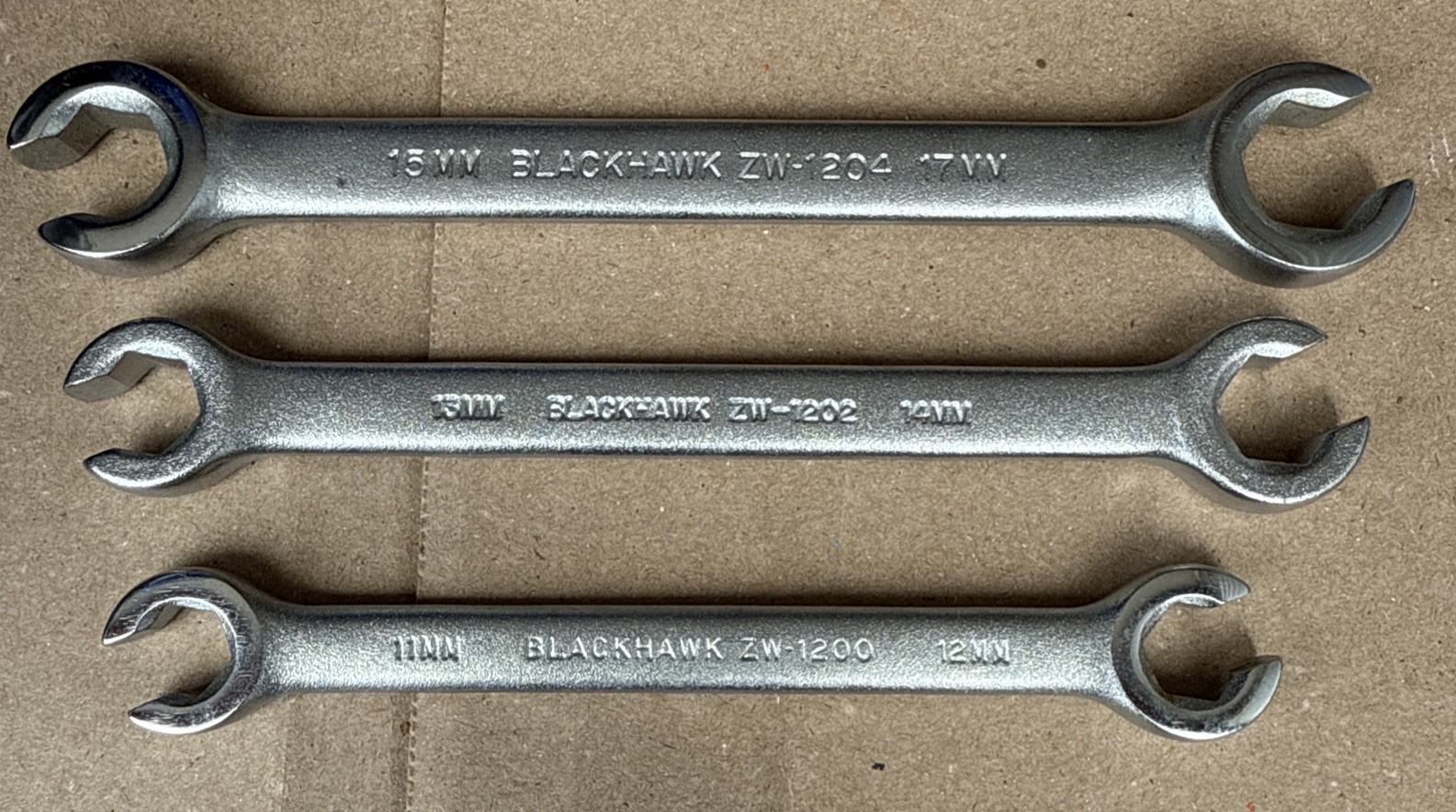 Blackhawk 3pc Metric Flare Nut / Line Wrenches 11mm – 17mm Satin Chrome USA NEW