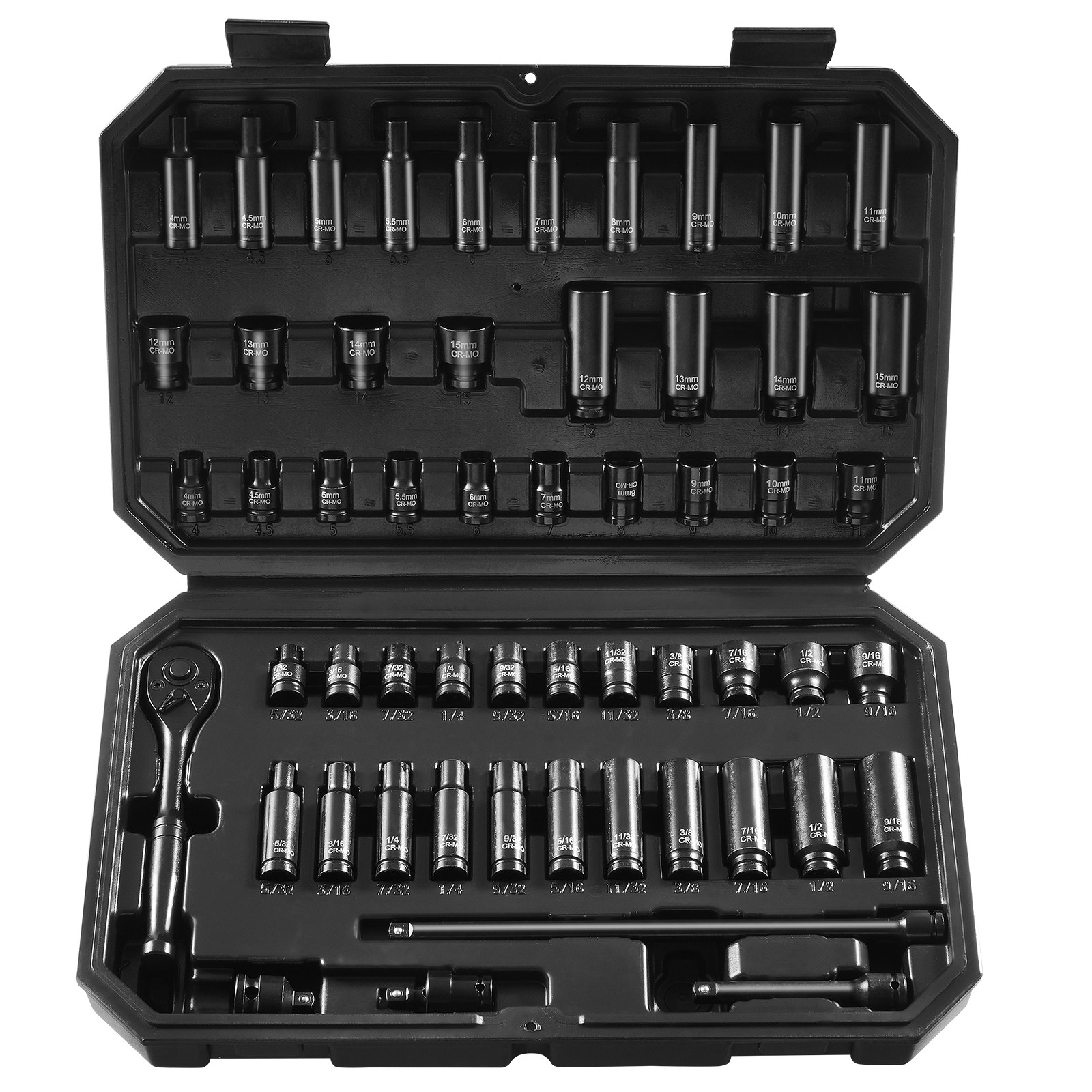 Uimoso 55-Piece 6-Point Impact Socket Set with 1/4″ Drive and Ratchet in Case