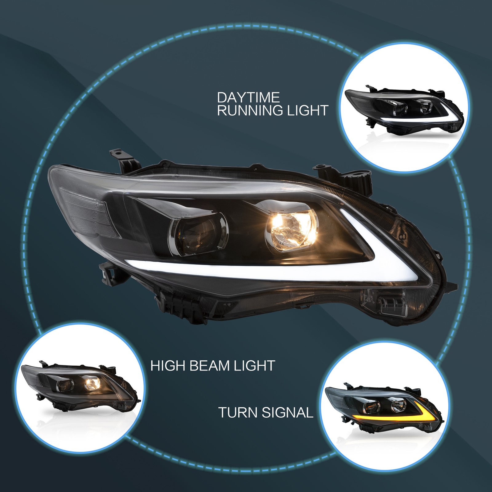 VLAND Projector Headlights LED DRL For 2011 2012 2013 Toyota Corolla Front Lamps