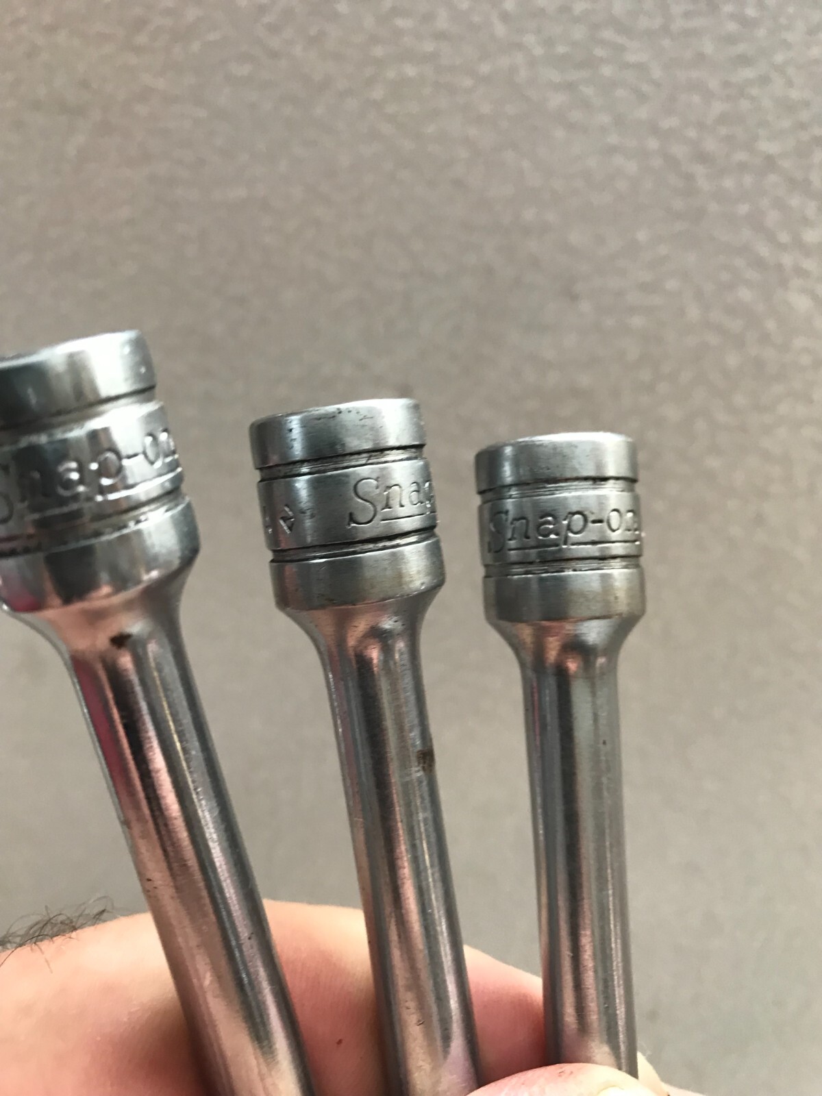 SNAP ON 3/8 DRIVE 11″ EXTENSIONS TWO ARE 11-IN LONG 1 IS 6-INCH LONG. USED.