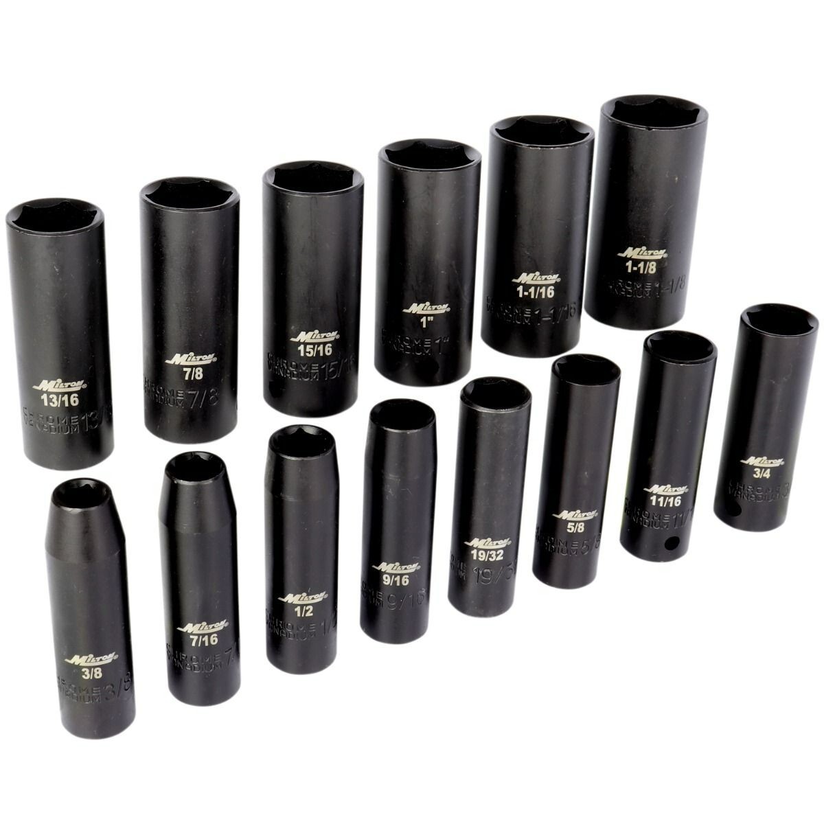 Milton® 14-Pc. 1/2” Drive Deep 3/8 to 1-1/8″ SAE Impact Socket Set