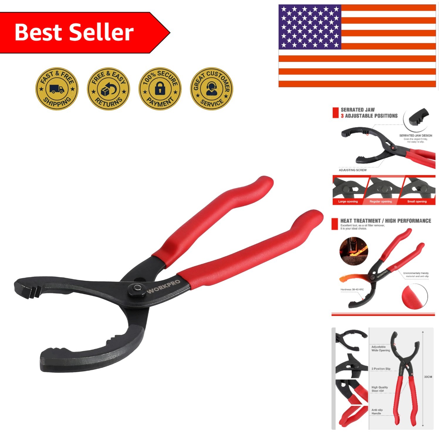 Versatile 12-Inch Oil Filter Removal Tool with Nonslip Red Grips – DIY Essential