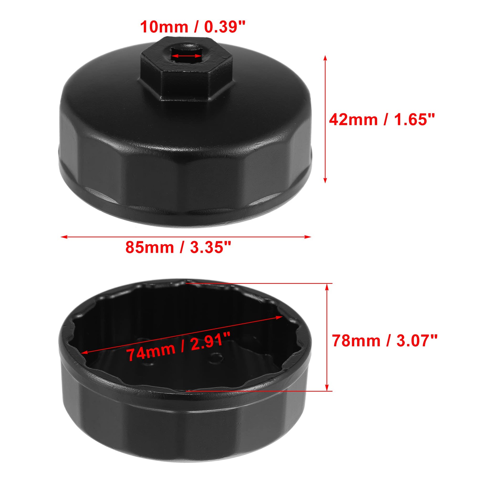 X AUTOHAUX 74mm 14 Flutes Car Oil Filter Wrench 3.35″x1.65″, Black