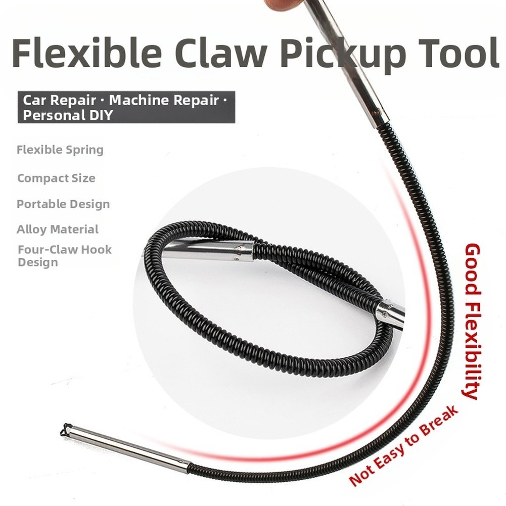 Compact Flexible Magnetic Pickup Tool with Four Claw Hook for Automotive Use