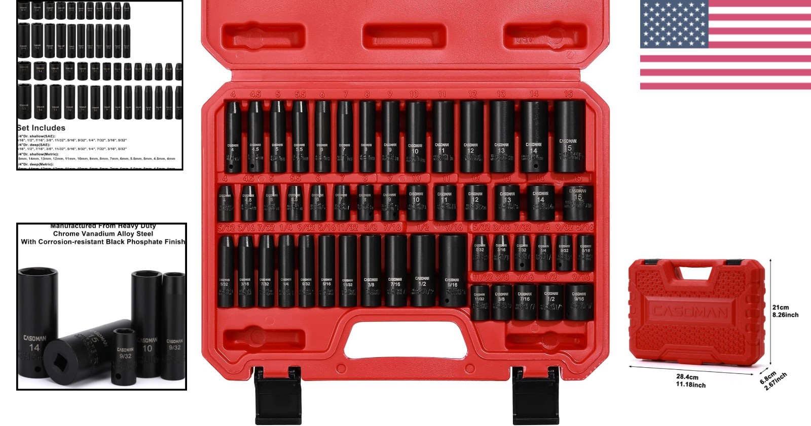 Durable 1/4 Inch Drive Impact Socket Set, 50 Pieces, Corrosion-Resistant Finish