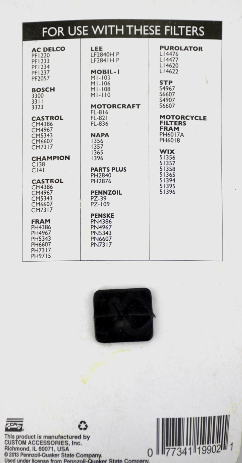 Pennzoil Oil Filter Cap Wrench 4 Sizes 65/67mm , 74/76mm , 93mm , 75mm NEW
