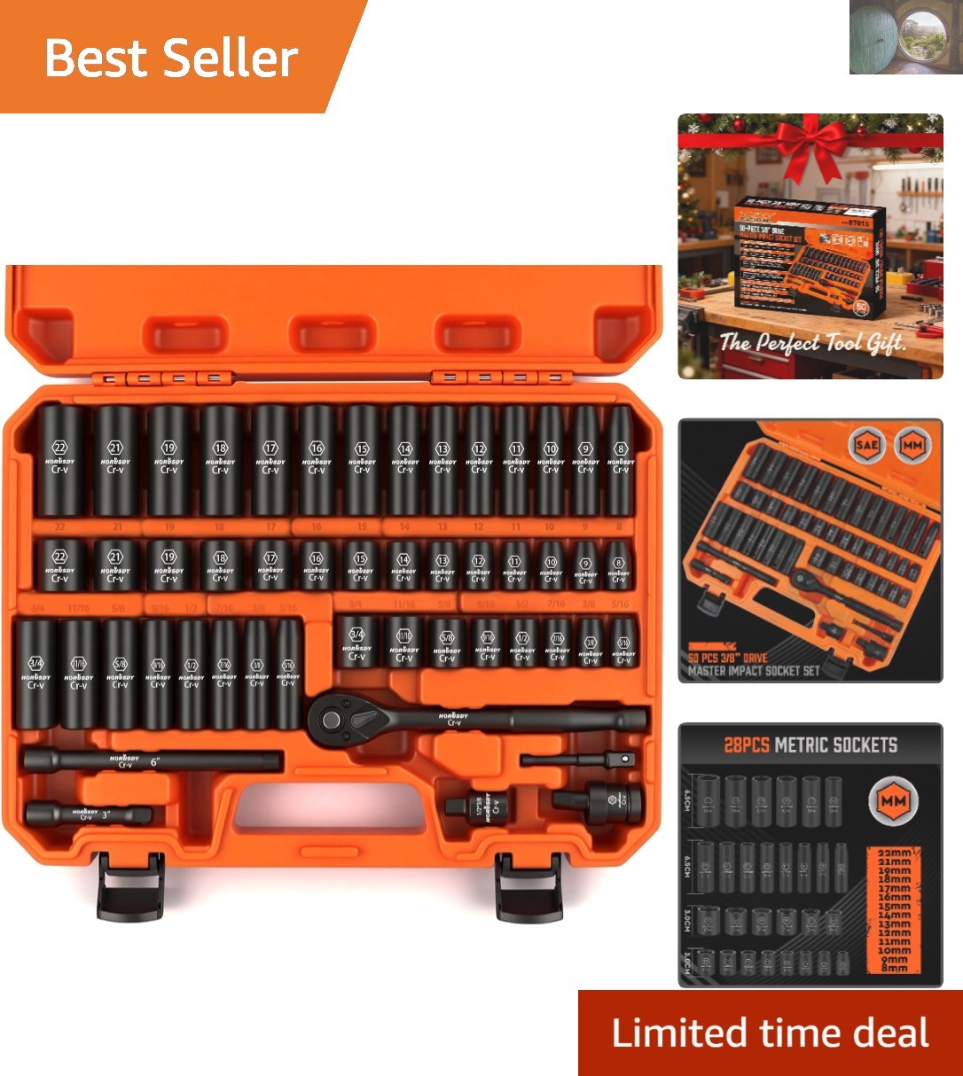 50-Piece High-Quality Chrome Vanadium 3/8″ Drive Socket Set with Extension Bar