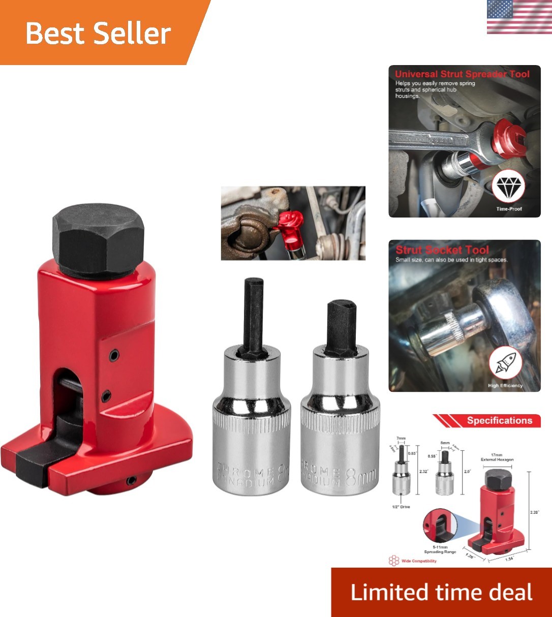 Compact Universal Steering Suspension Strut Spreader Tool for Most Vehicles
