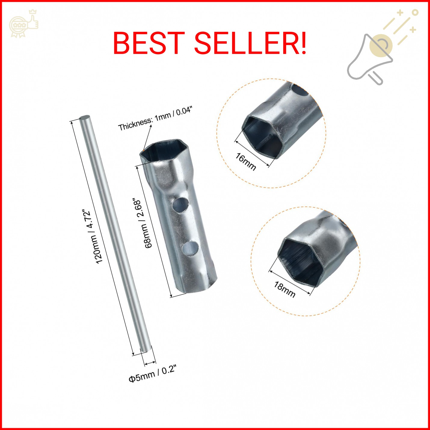 uxcell 3 Pcs Dual-Ended Wrench Socket Spark Plug Spanner Set (16/18mm, 10/12mm,