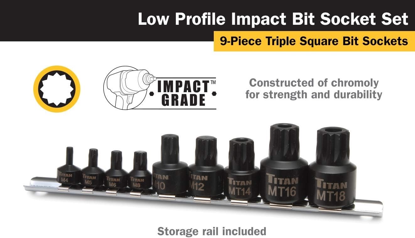 Titan Tools 16138 Impact Triple Square Bit Socket Set – 9 Piece