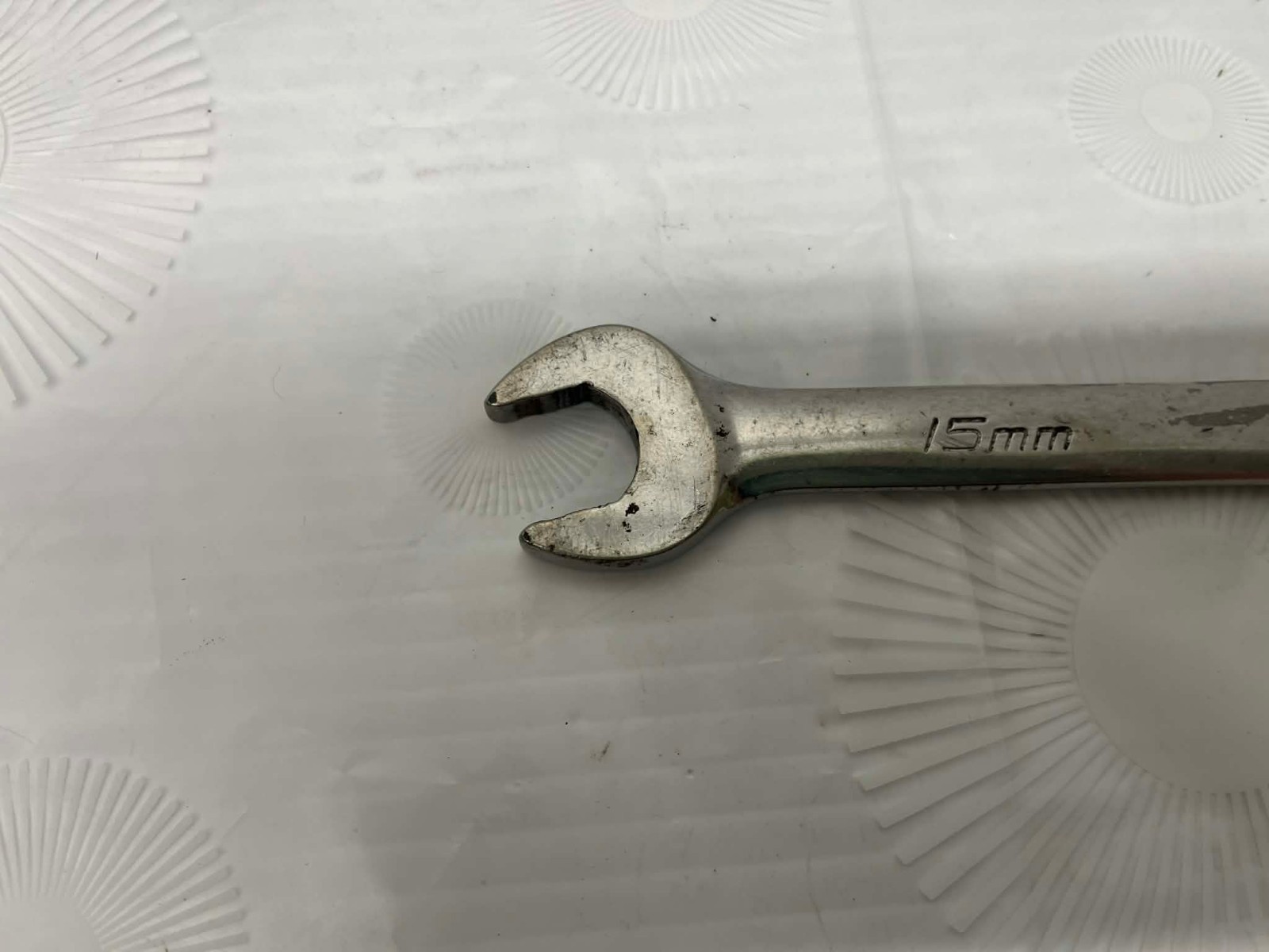 Snap On USA 15MM 12PT Metric Flank Drive Plus Chrome Combination Wrench SOEXM15