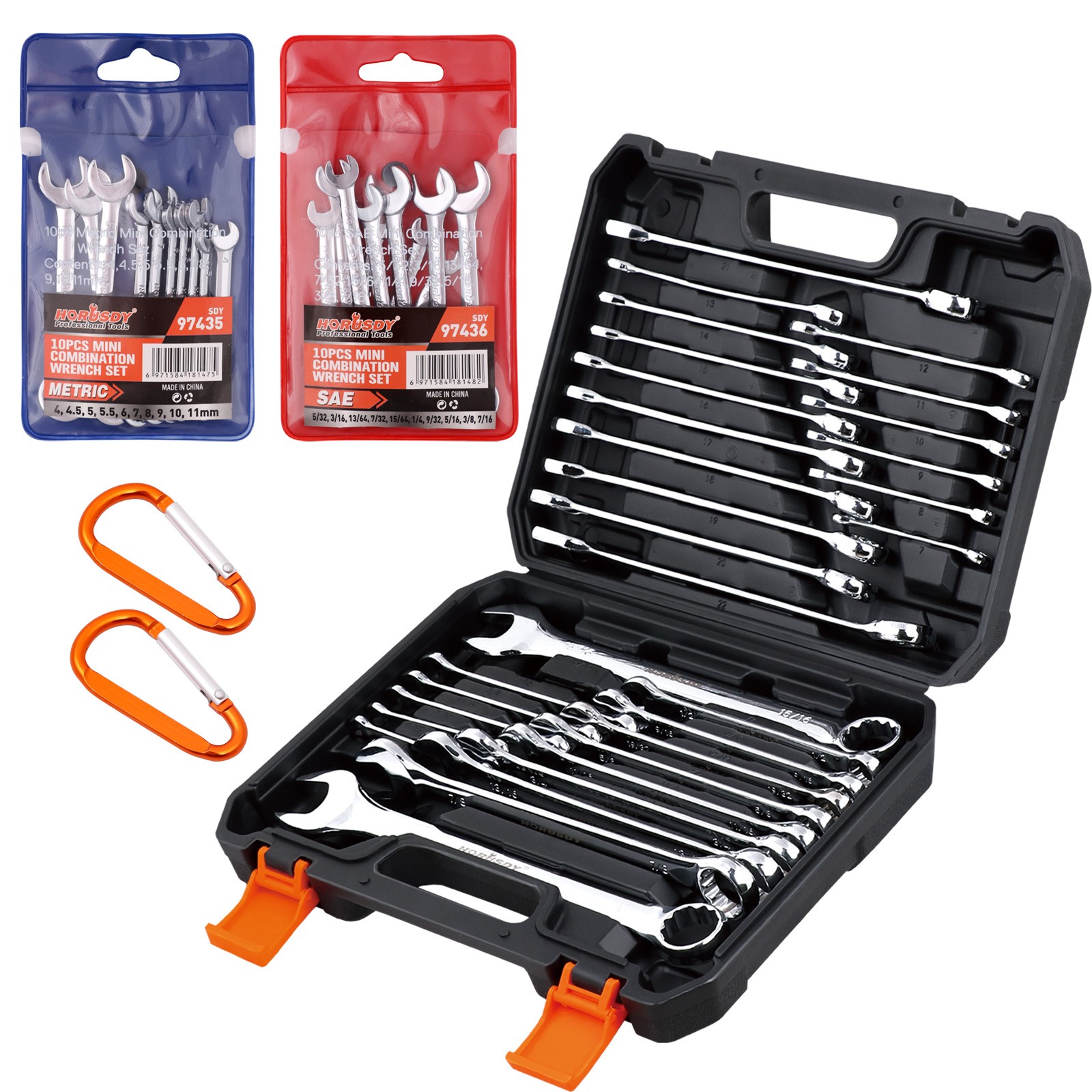 54PC Combination Wrench Set SAE Metric 1/4-1″ 7-22mm 12 Point Case Mini Spanner